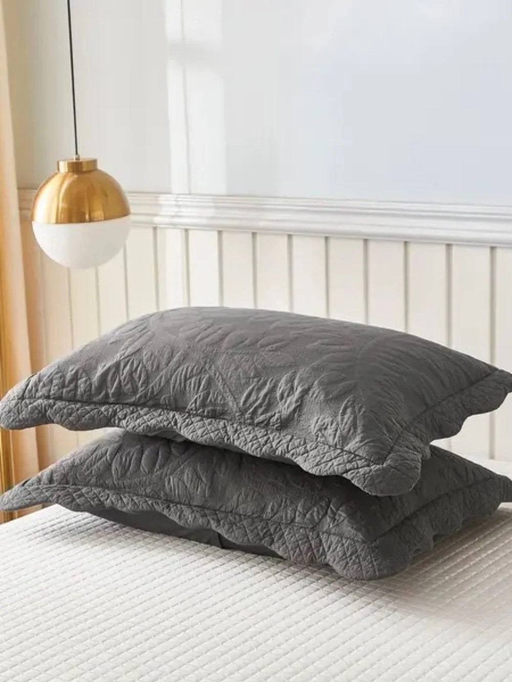 Quilted Pillow Sham Pair in Dark Gray